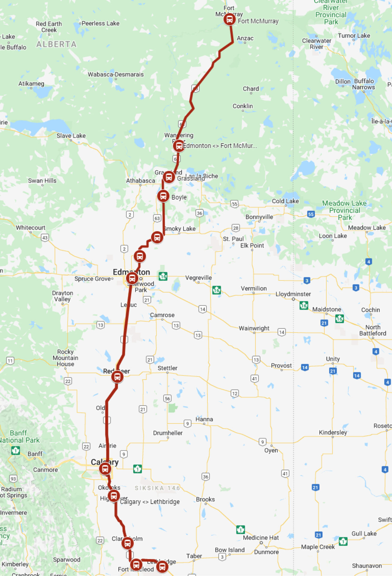 Lethbridge to Fort McMurray - Red Arrow