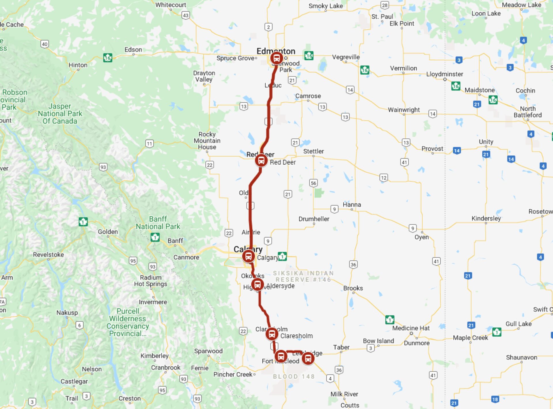 Lethbridge to Edmonton - Red Arrow